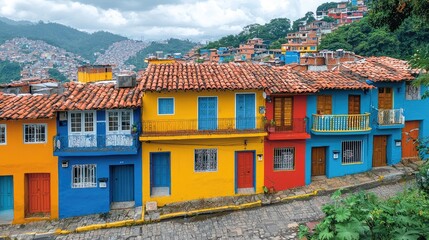 Wall Mural - Brazilian favela cityscape with colorful buildings perfect for graphic art projects. Concept Brazilian Favela Cityscape, Colorful Buildings, Graphic Art Projects