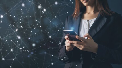 Poster - Businesswoman Using Smartphone with Network Connection