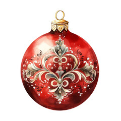 Red Watercolor Christmas Bauble Ornament isolated on a Transparent Background, Green Christmas Ball, Christmas Decoration, Transparent PNG background.