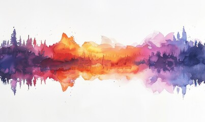 Wall Mural - Watercolor abstract twilight reflections on white.