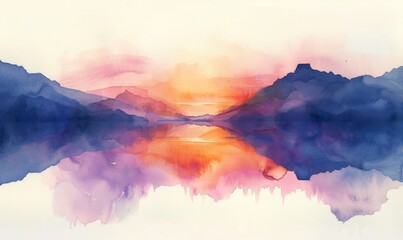 Wall Mural - Watercolor abstract twilight reflections on white.