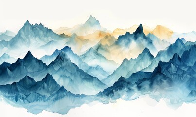 Wall Mural - Watercolor abstract mountain peaks on white.