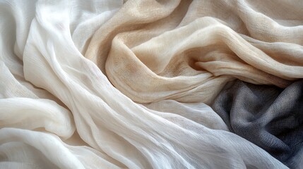 Poster - Background of Layered Fabrics in Chiffon and Burlap with Neutral Tones