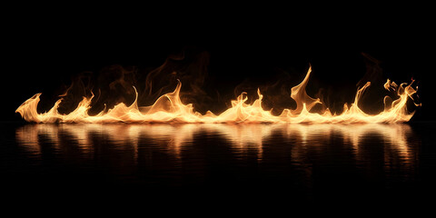 Poster - Dynamic flames dance on a reflective surface, creating a mesmerizing visual effect against a dark background.