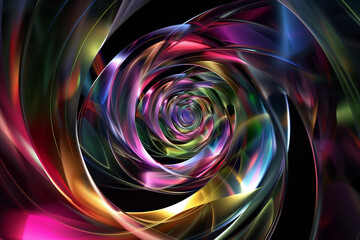 Wall Mural - Hypnotic spiral of vibrant multicolored lights on a dark abstract background, perfect for energetic and dynamic visual concepts.