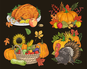 Sticker - Thanksgiving day colorful set stickers