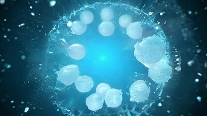 Poster - Dive into the intricate details of cells illuminated by blue light, showcasing their structures and movements in a controlled environment.