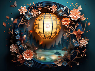 Wall Mural - bright mid-autumn festival with paper lantern