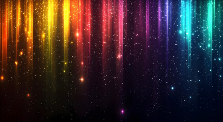 Poster - A vibrant abstract design featuring colorful vertical lines and sparkling elements against a dark backdrop.