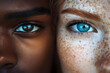 © Earny - A striking close-up of two diverse faces showcasing unique features and vibrant eyes, celebrating human beauty and diversity.