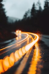 Aufkleber - Abstract neon light trails on a rainy road