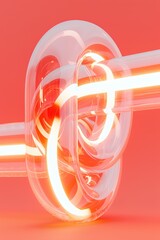 Aufkleber - Abstract circular forms with glowing light on vibrant coral background