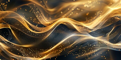 Poster - An elegant composition of golden waves with sparkles, perfect for captivating backgrounds and artistic designs