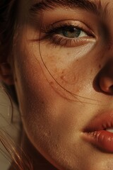 Close up portrait of woman with freckles