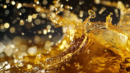 Poster - A splash of golden liquid is captured in a blurry image