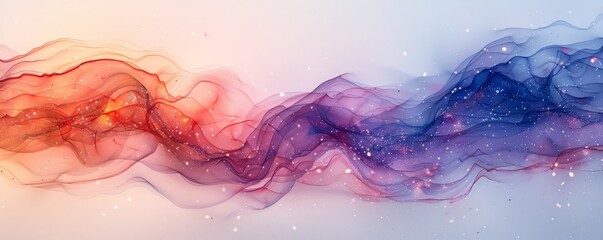 Wall Mural - Abstract cosmic waves with stars and light in watercolor on white.