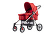 © Tahir - Red child stroller or perambulator object isolated on transparent background. Baby carriage or pushchair with wheels