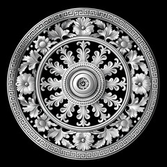 Vector round floral monochrome classic ornament. Greek meander. Patterns of Greece and ancient Rome. European border in a circle.