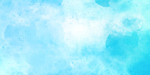 Wall Mural - Natural shiny and soft light watercolor blurry cloudy blue sky wallpaper texture. Colorful beautiful sky blue color light grunge, wall background.