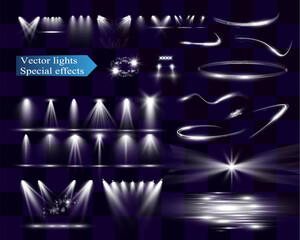 Aufkleber - Light wave shine spotlight effect,vector glow line sparkle shine. Silver wavy effects.
