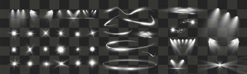 Aufkleber - Light wave shine spotlight effect,vector glow line sparkle shine. Silver wavy effects.
