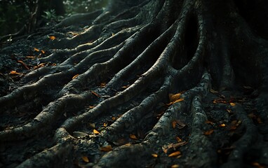 Poster - Background of Ancient Tree Roots and Bark with Intricate Textures and Soft Bokeh Highlights