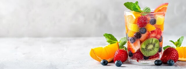 Sticker - sliced oranges and raspberries atop a white table