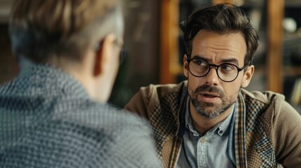 Poster - Two men are talking to each other