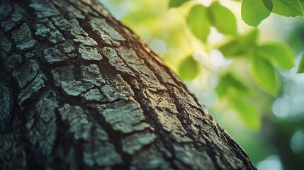 Poster - Background with Close-Up of Textured Tree Bark and Soft Green Bokeh