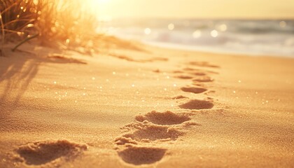 Poster - Background of Soft Sand with Footprints and Warm Bokeh Effect