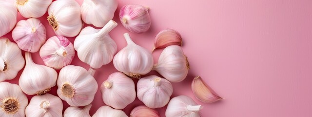 Sticker -  Three piles of garlic on pink backgrounds