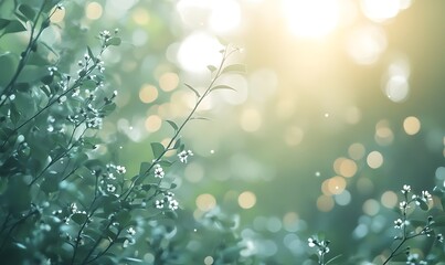 Poster - Background of a Forest Glade with Sunlight and Soft Bokeh Wildflowers