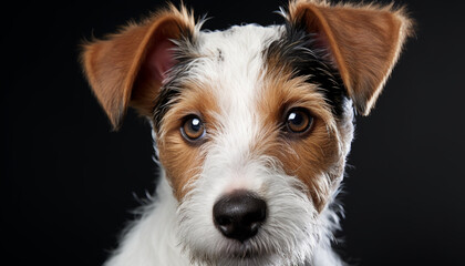 Canvas Print - Cute puppy sitting, looking up, with alertness and curiosity generated by AI