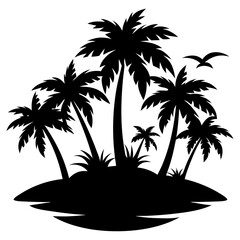 Sticker - tropical island with a palm tree silhouette