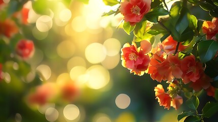 Poster - Background with Blooming Flowers in Vibrant Colors and Soft Bokeh