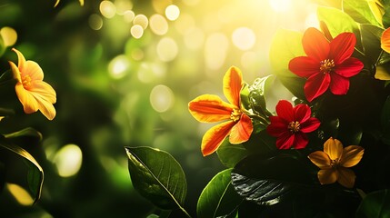 Poster - Background with Blooming Flowers in Vibrant Colors and Soft Bokeh