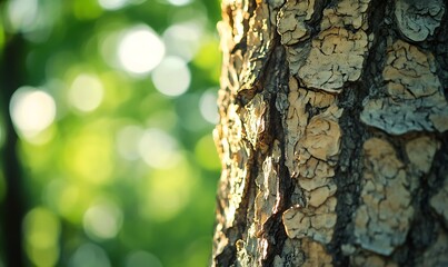 Poster - Background with Close-Up of Rough Tree Bark and Soft Green Bokeh