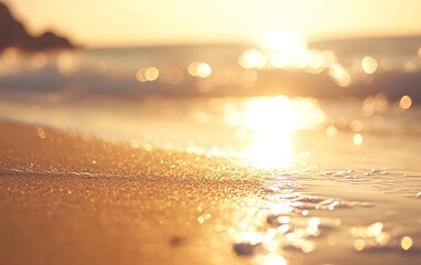 Poster - Background of Serene Beach at Sunset with Soft Golden Sand and Bokeh Waves