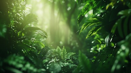Poster - Background of Lush Rainforest with Dense Canopy and Soft Bokeh