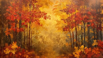 Aufkleber - Golden and Red Autumn Leaves in a Forest
