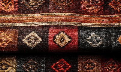 Poster - Close-Up of Andean Textile from Peru with Traditional Alpaca Wool Patterns