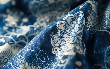 Poster - Detailed Shot of Batik Fabric from Indonesia with Intricate Wax-Resist Patterns