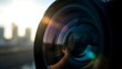 © Shams - A close-up of a camera lens with reflections of a cityscape
