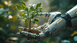 © myjadeite - Robot hand nurturing a growing tree, AI for sustainability in the future