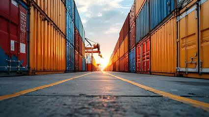 Globalization shipping containers moving
