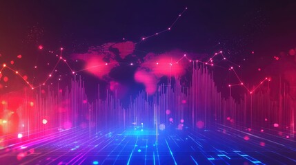 Poster - vector illustration of a holographic economic chart, depicting an upward trend in global markets, pe