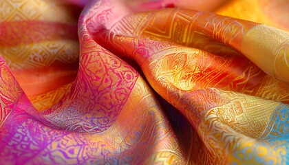 Poster - Background Featuring Vibrant Thai Silk with Bold Colors and Intricate Woven Patterns