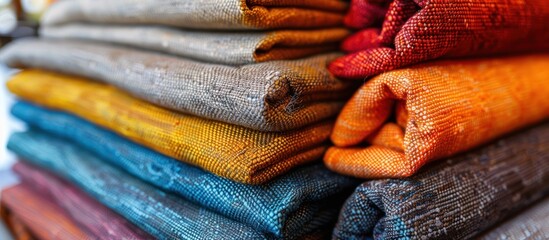 A Stack of Colorful Fabric Rolls