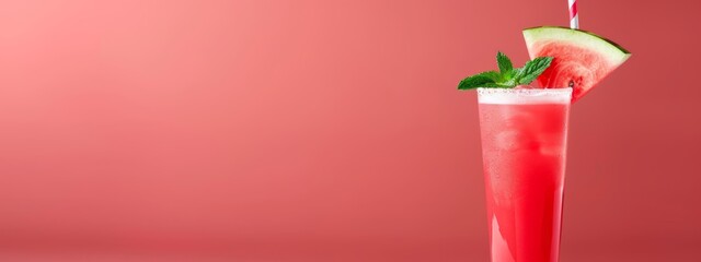 Sticker -  Watermelon-cucumber drink in a tall glass, garnished with mint on the rim