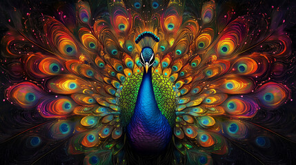 Peacock with psychedelic feathers